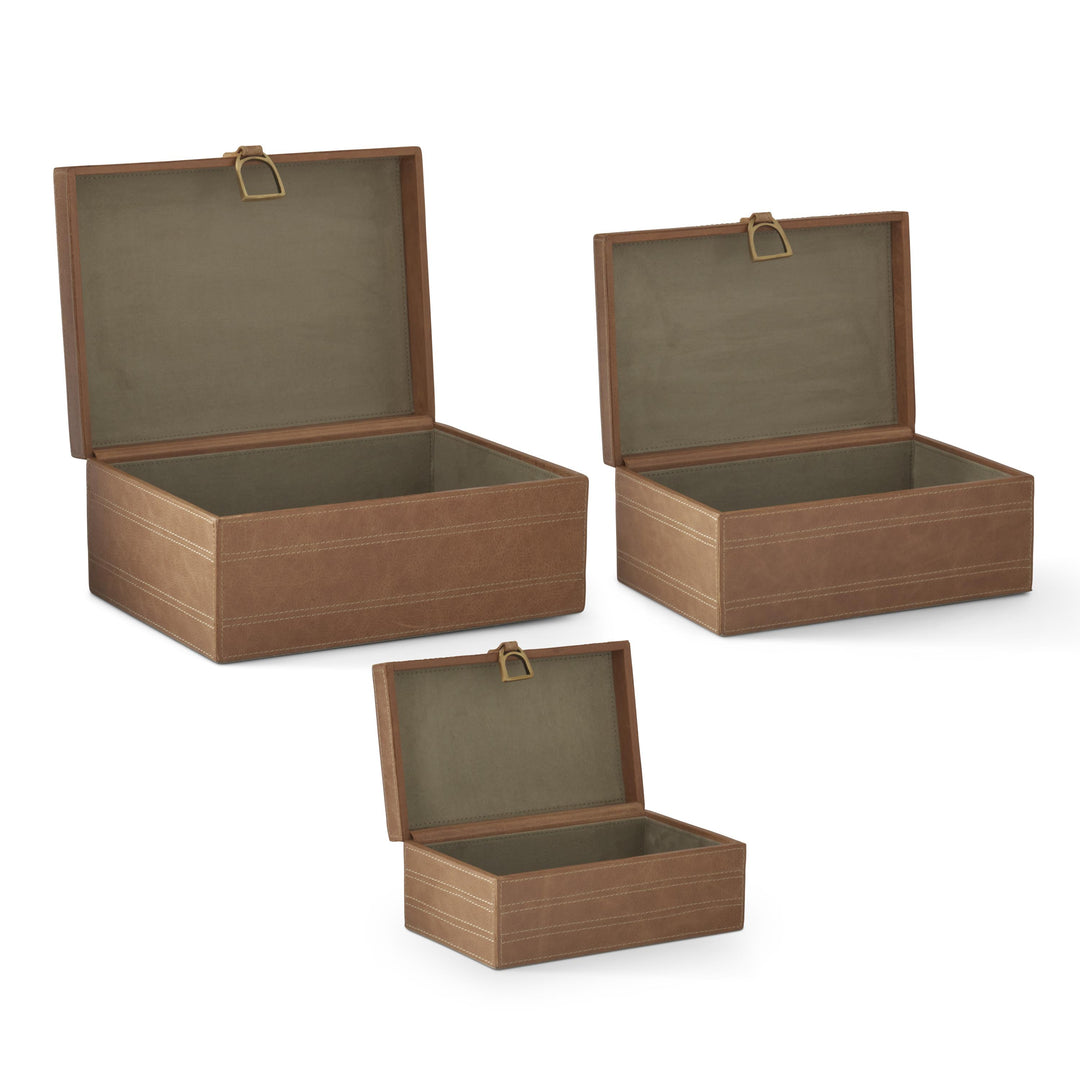 Stirrup Latched Tan Leather Boxes