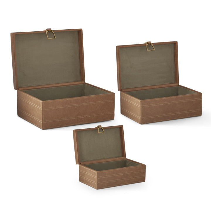 Stirrup Latched Tan Leather Boxes