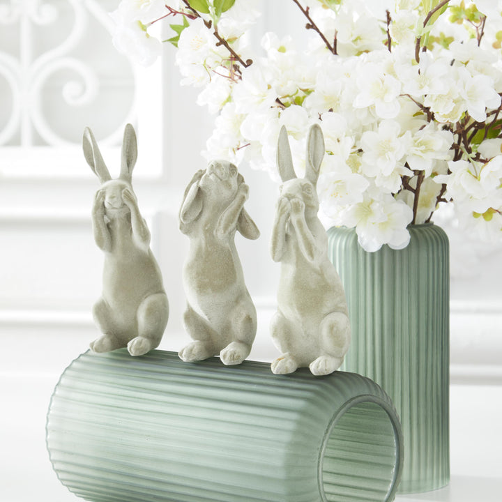 Frosted Green Ribbed Glass Vases