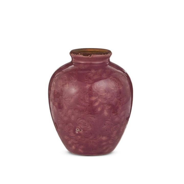 Dark Pink Debossed Floral Vases