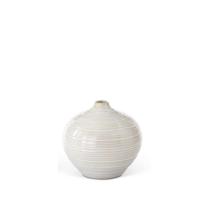 Tan and White Striped Ceramic Bud Vases