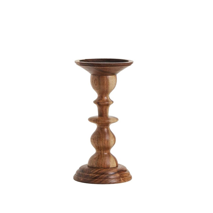 Acacia Wood Hand-Crafted Pillar Candleholder