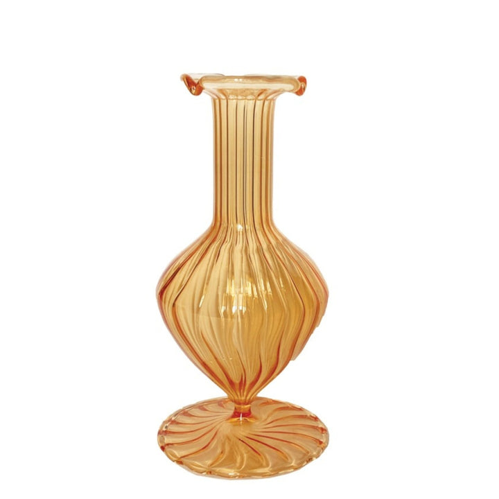Apricot Hand-Blown Fluted Glass Footed Vases