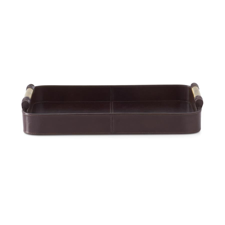 Brown Leather Tray with Gold Handles