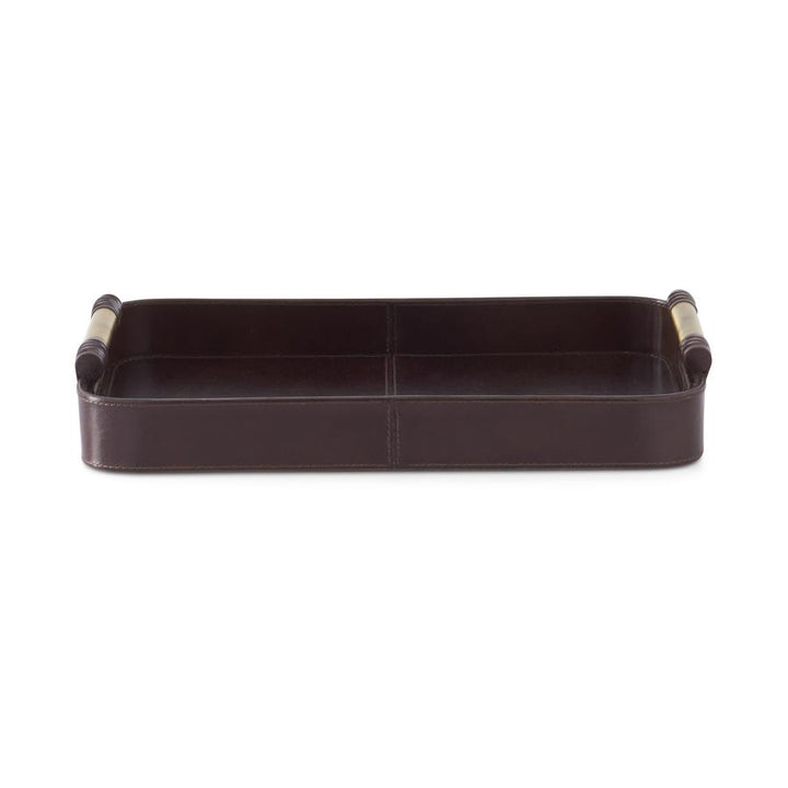 Brown Leather Tray with Gold Handles