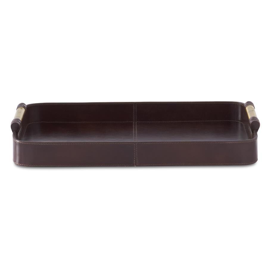 Brown Leather Tray with Gold Handles