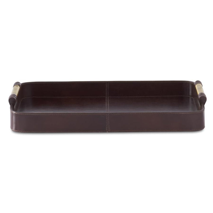 Brown Leather Tray with Gold Handles