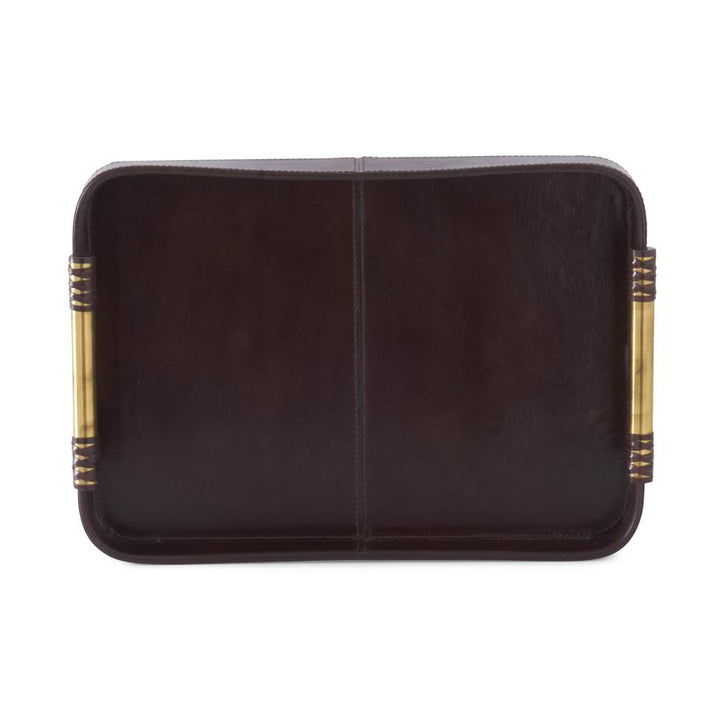 Brown Leather Tray with Gold Handles