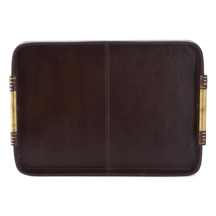 Brown Leather Tray with Gold Handles