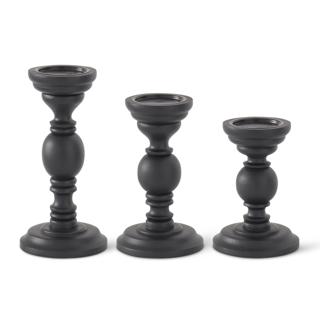 Black Mango Turned Wood Candleholders