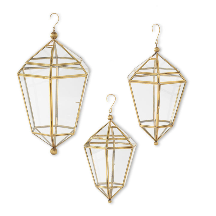 Gold Metal & Glass Hanging Lanterns