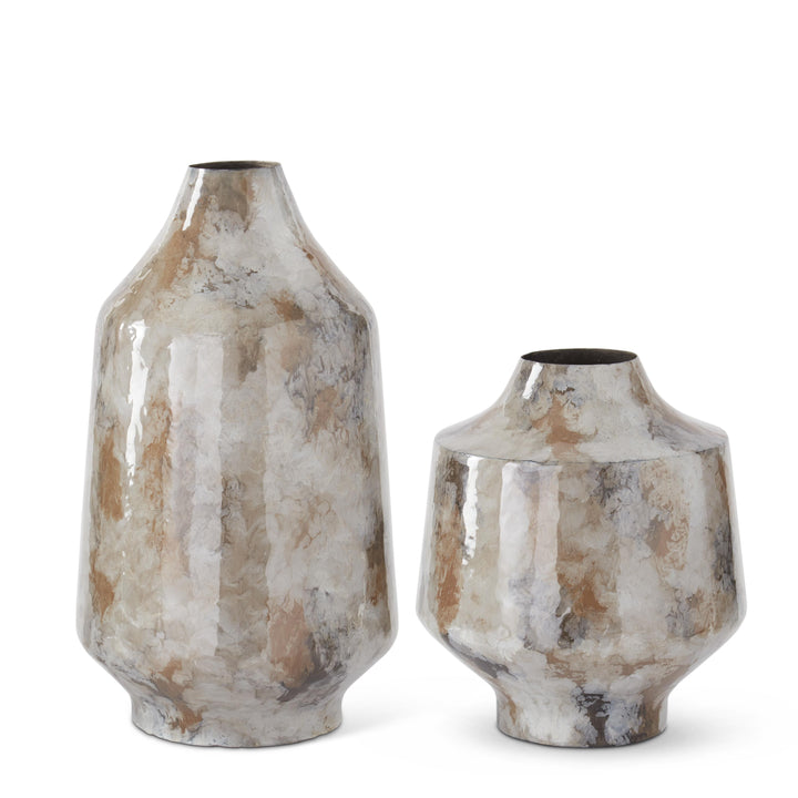 Gray Tan Enameled Metal Vases