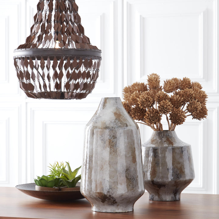 Gray Tan Enameled Metal Vases