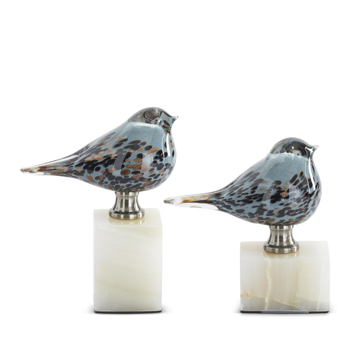 Blue Glass Birds on Stands