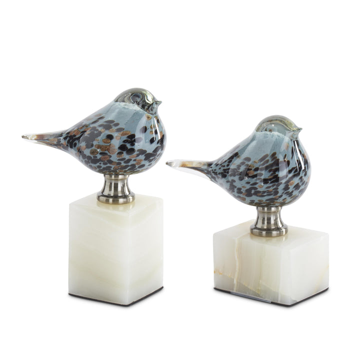 Blue Glass Birds on Stands