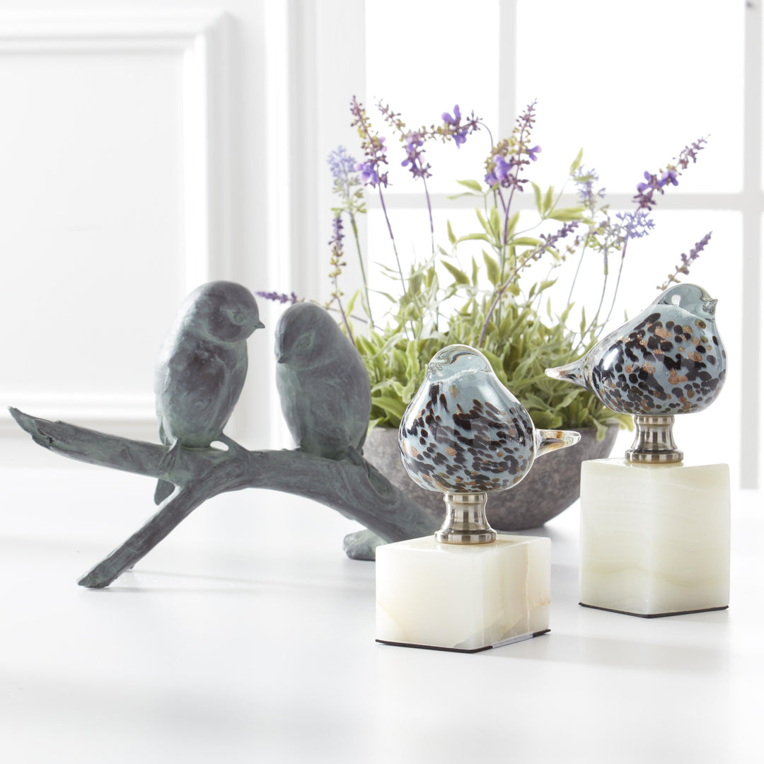 Blue Glass Birds on Stands