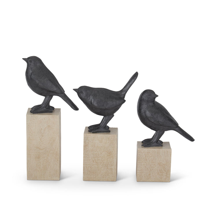 Faux Cast Iron Birds on Wood Block Pedestals
