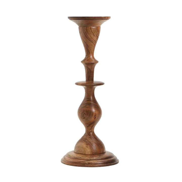 Acacia Wood Hand-Crafted Pillar Candleholder