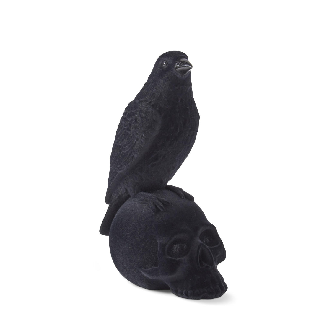 Black Velvet Flocked Resin Crows on Skulls