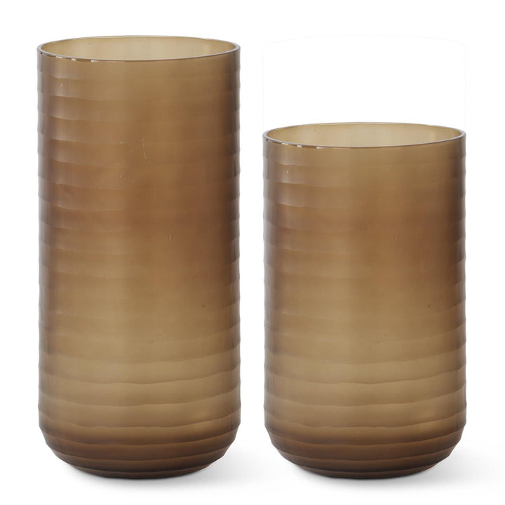 Frosted Brown Ribbed Cylinder Glass Vases