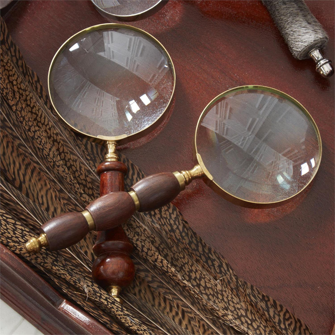 Brass &amp; Dark Wood Magnifying Glass