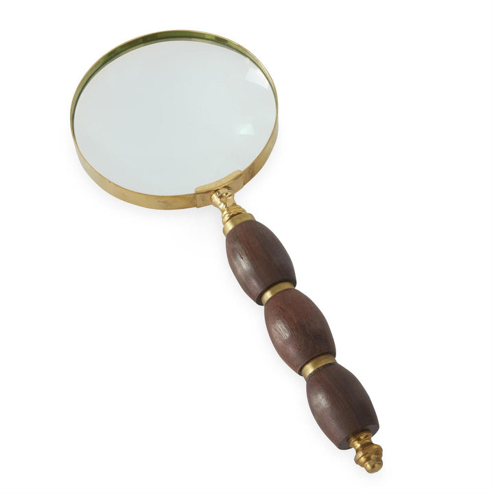 Brass &amp; Dark Wood Magnifying Glass