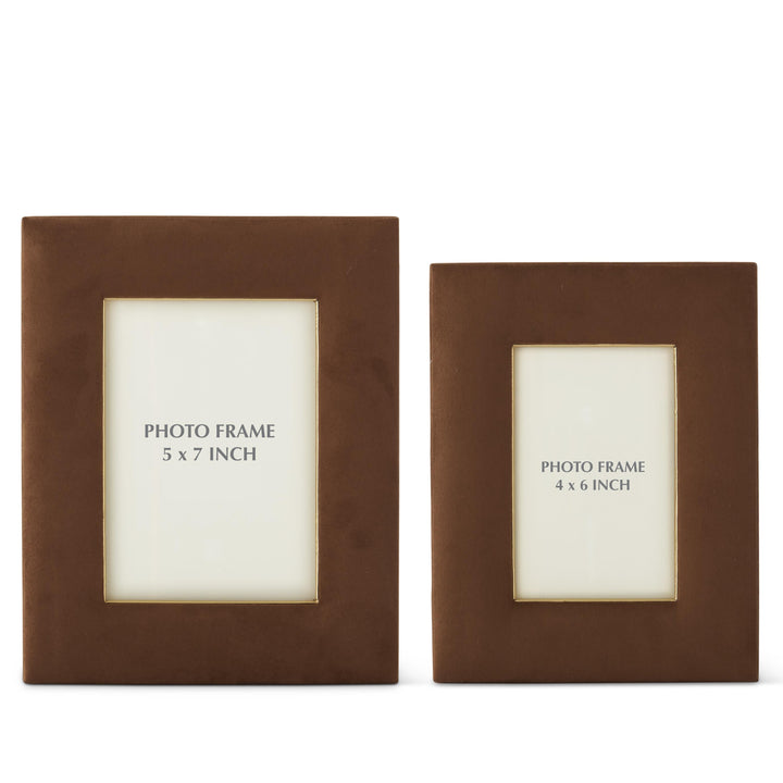 Tan Suede &amp; Gold Photo Frames