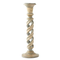 Gray Washed Wood Spiral Cutout Candleholder