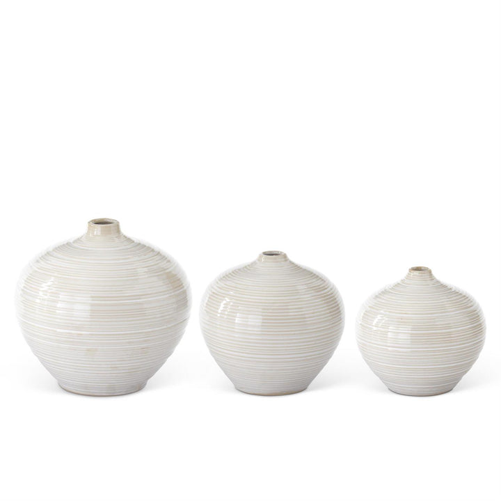 Tan and White Striped Ceramic Bud Vases