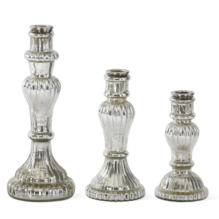 Ornate Silver Glass Taper Candleholders