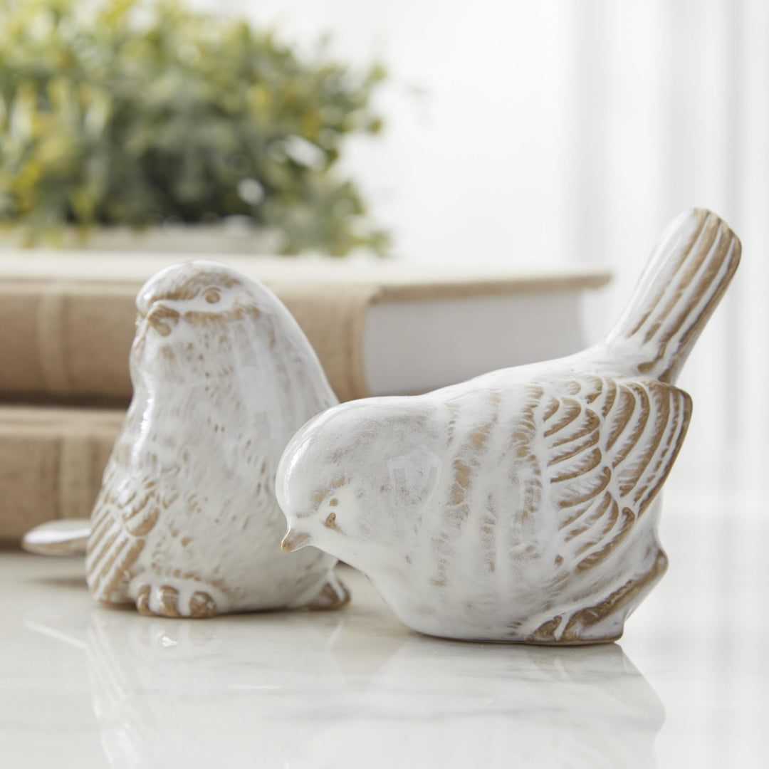 Cream &amp; Taupe Glazed Ceramic Birds