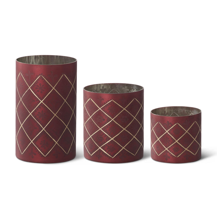 Burgundy and Gold Etched Glass Containers
