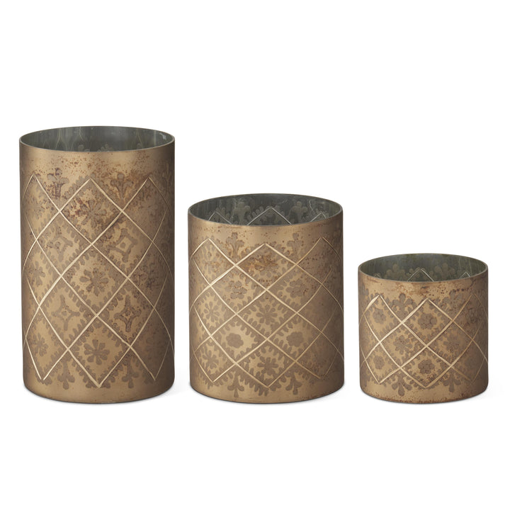 Burnt Champagne Etched Glass Containers