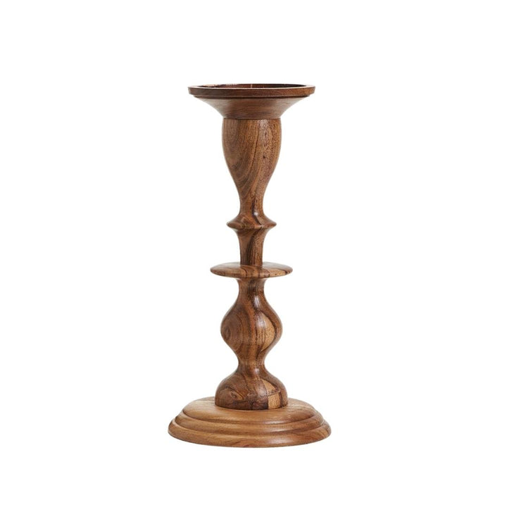 Acacia Wood Hand-Crafted Pillar Candleholder