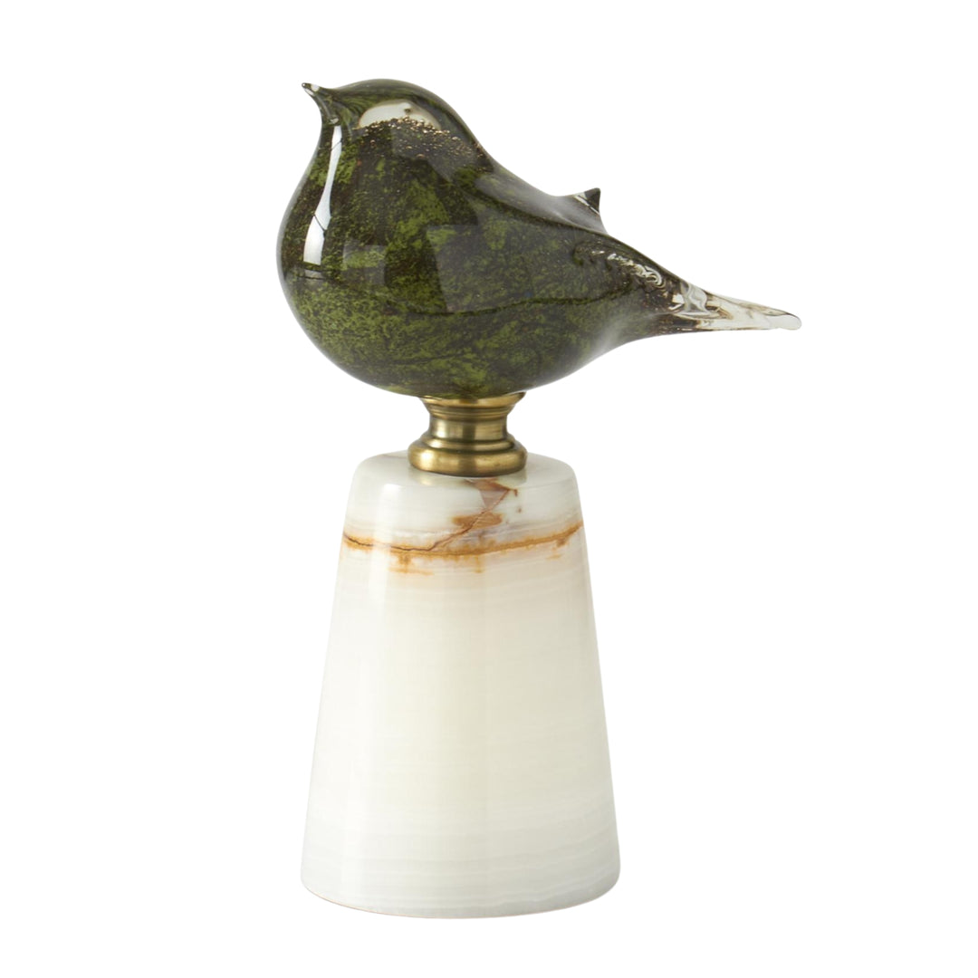 Green Glass and Marble Birds on Stands