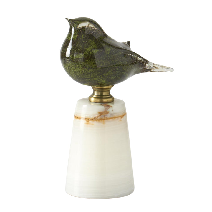 Green Glass and Marble Birds on Stands