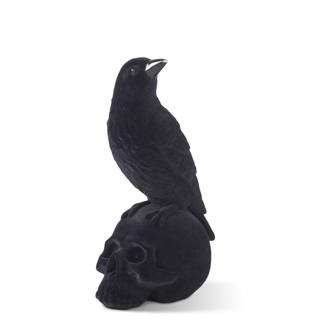 Black Velvet Flocked Resin Crows on Skulls