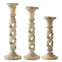 Gray Washed Wood Spiral Cutout Candleholder