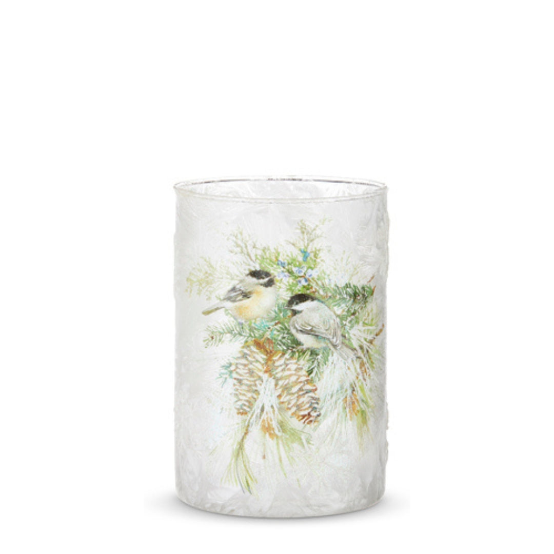 Frosted Chickadee and Pine Glass Votives
