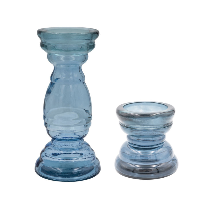 Blue Recycled Glass Candle Holders