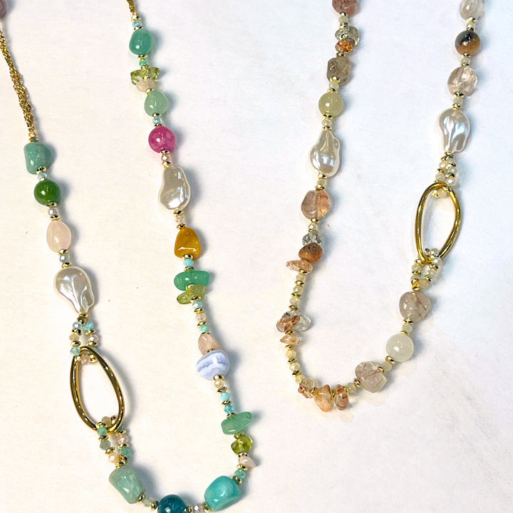 Glass Bead, Pearl, &amp; Gold Necklaces