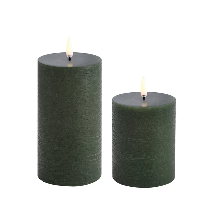 Olive Green Rustic LED Pillar Candles