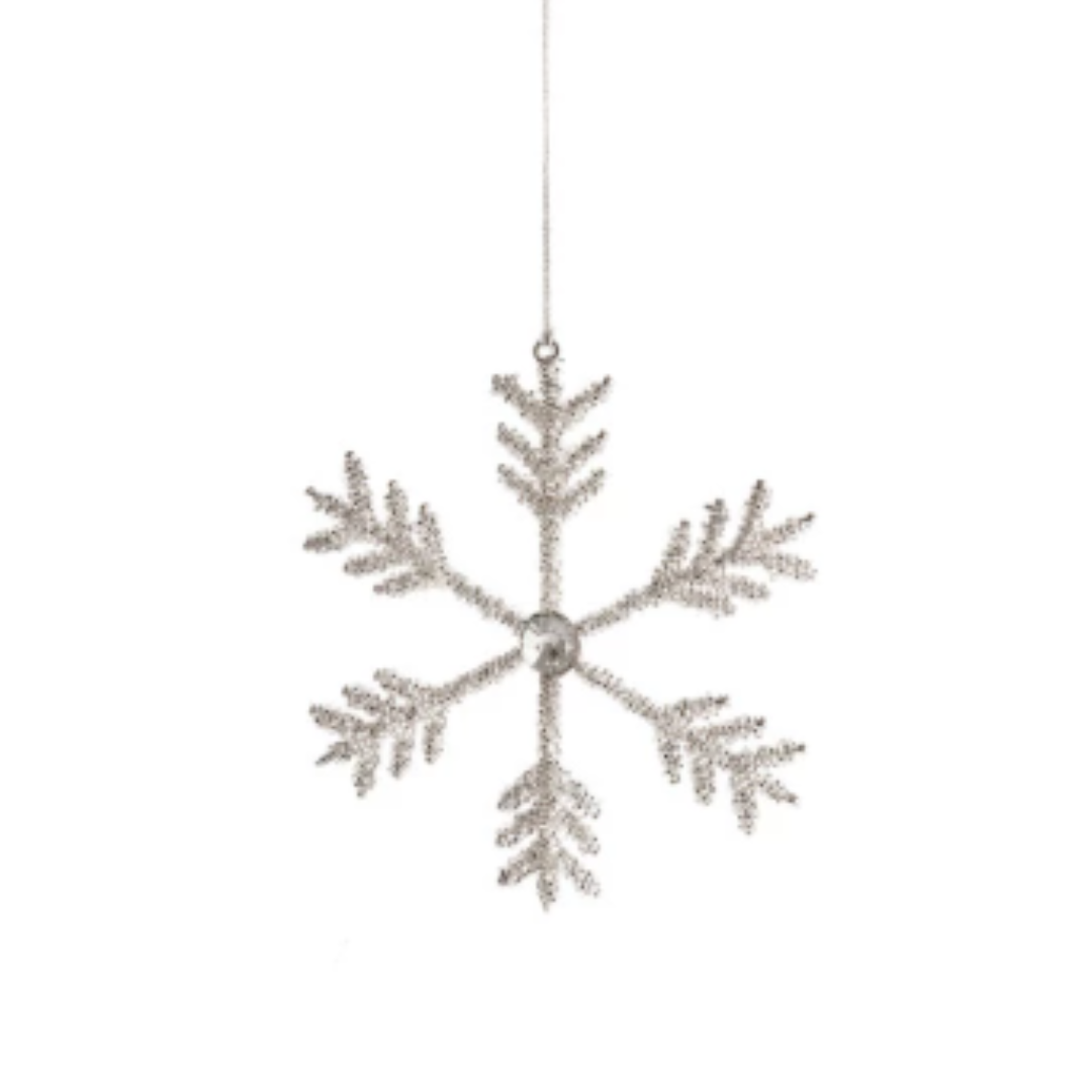 Silver Metal & Glass Bead Snowflake Ornament
