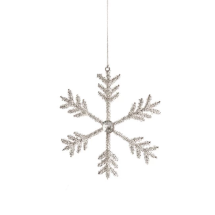 Silver Metal & Glass Bead Snowflake Ornament