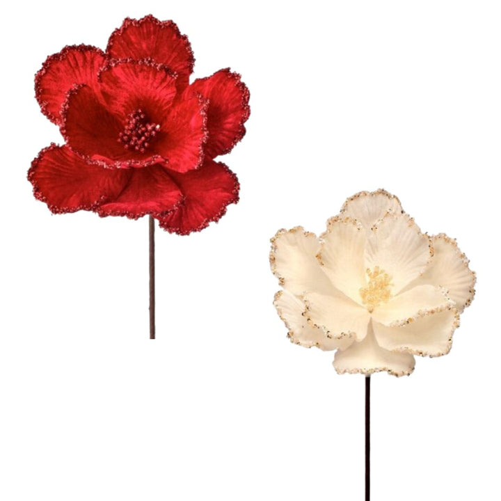 Velvet Glitter Bead Edge Magnolia Stem