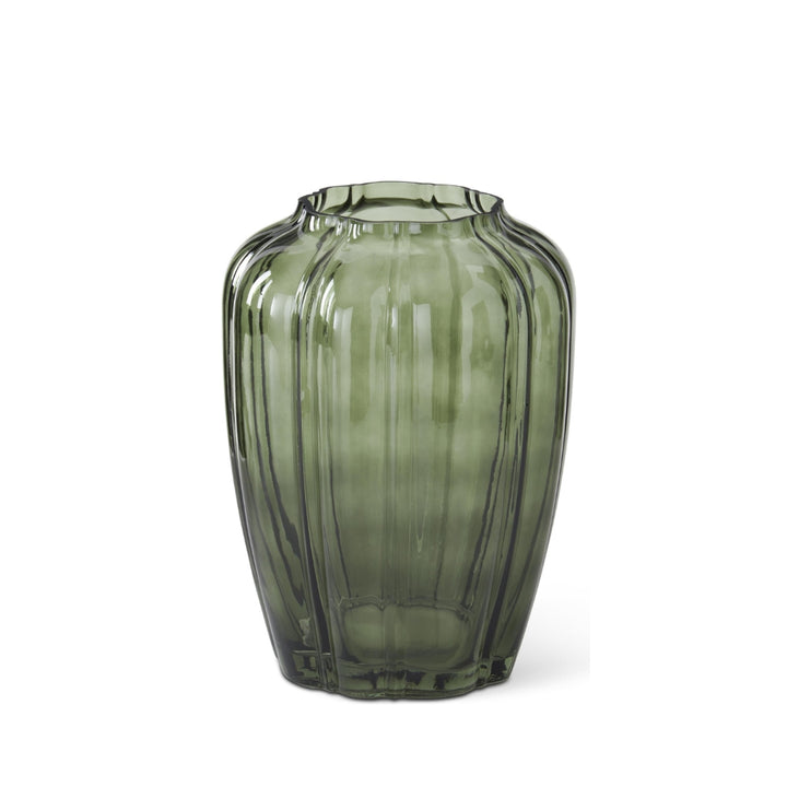 Scalloped Green Line Pressed Glass Vases