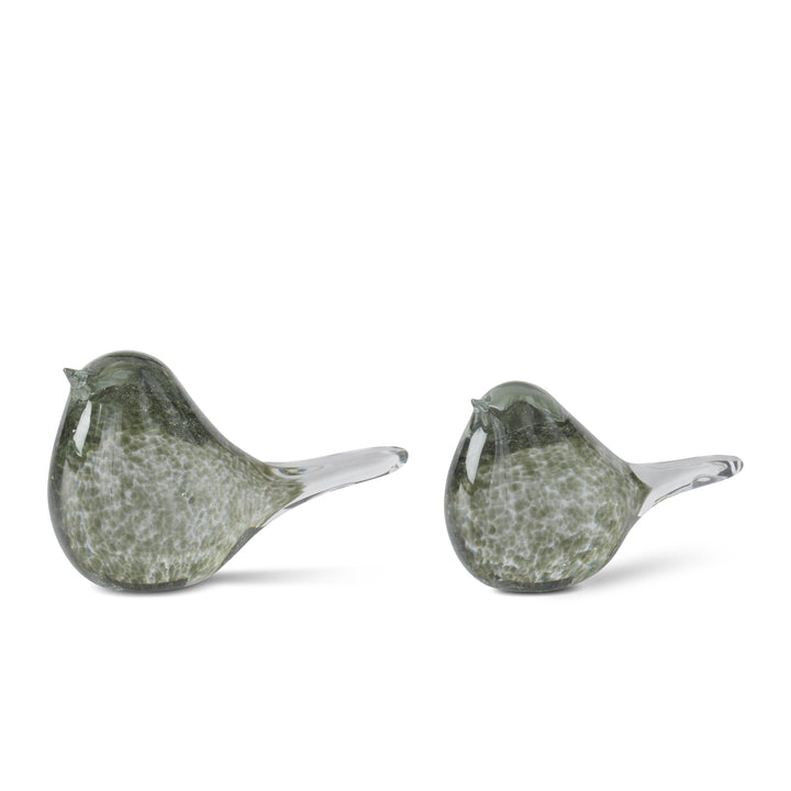 Green Speckled Clear Glass Birds