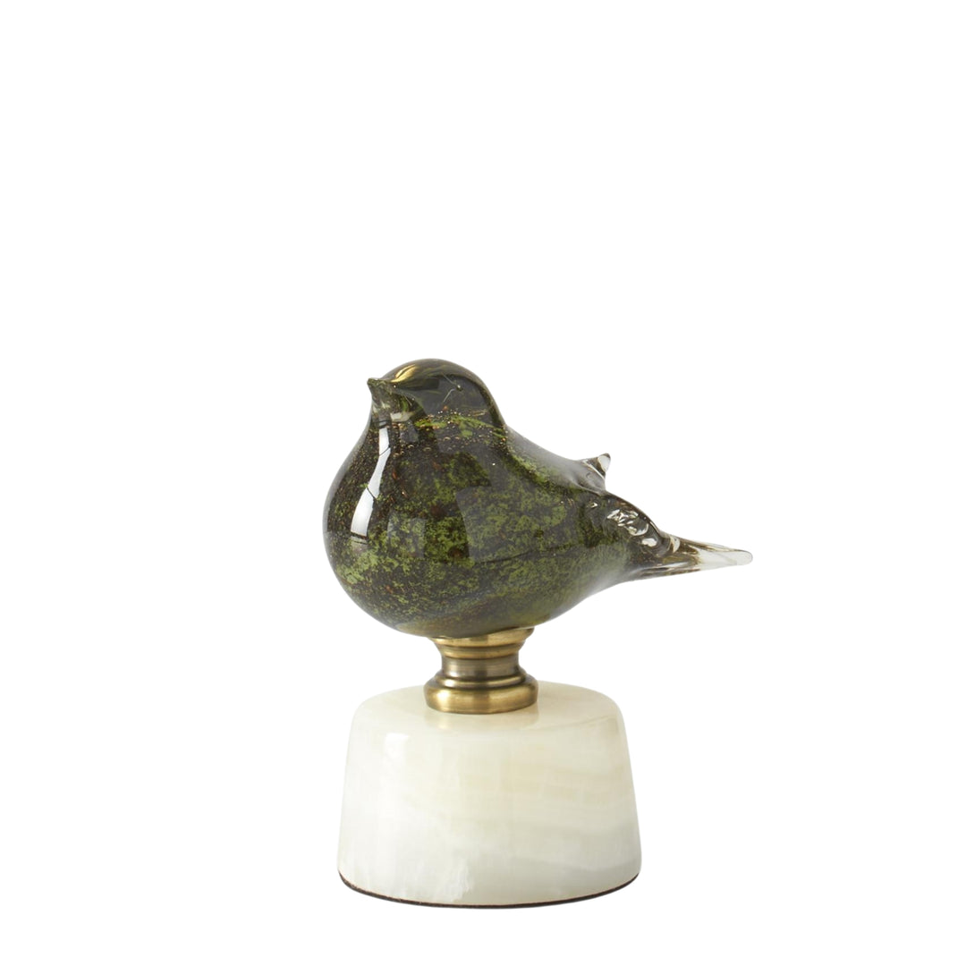 Green Glass and Marble Birds on Stands