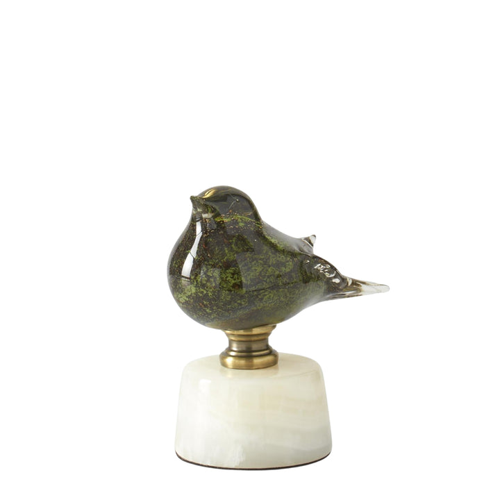 Green Glass and Marble Birds on Stands