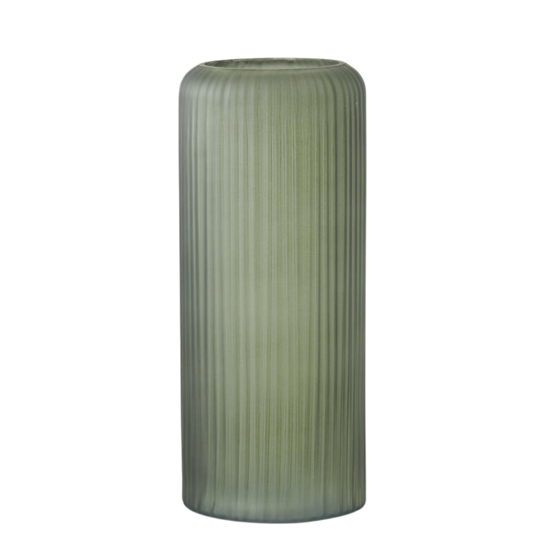 Frosted Green Ribbed Glass Vases